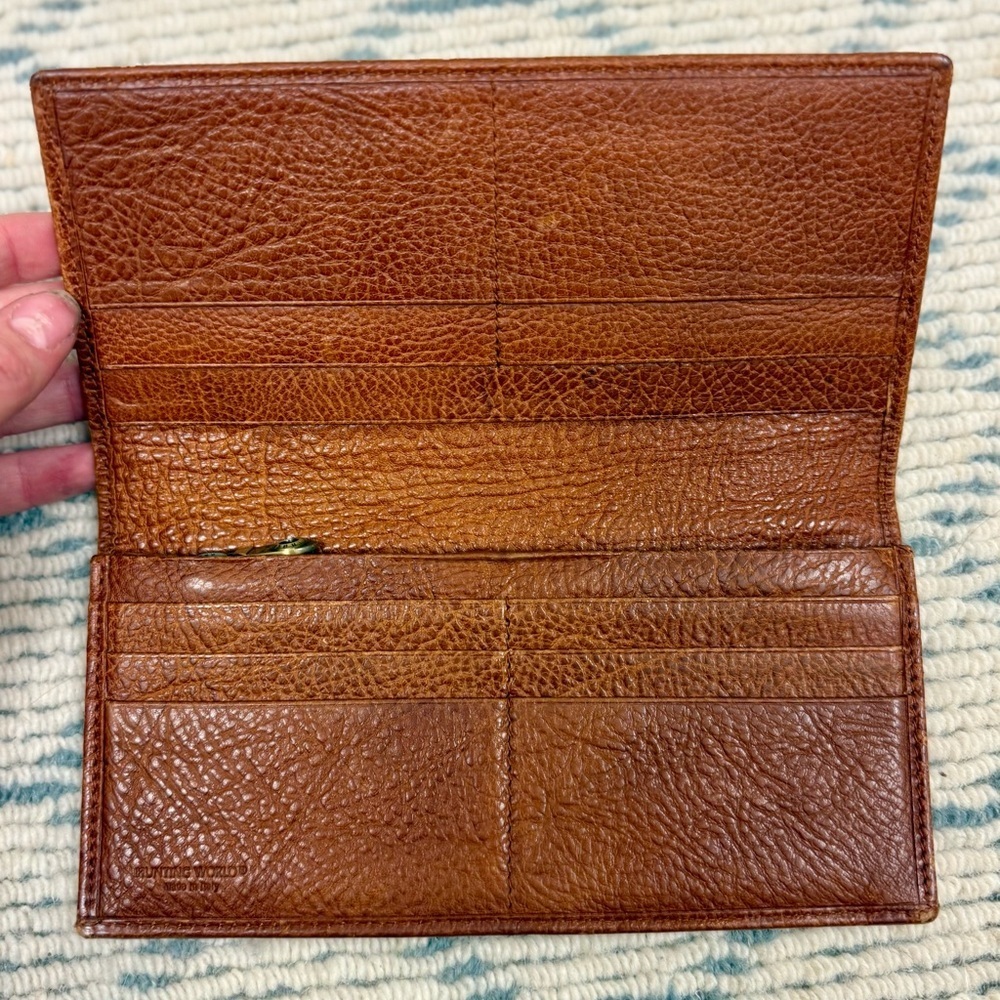 HUNTING WORLD Vintage Unisex Brown Pebbled Logo Embossed Bifold Wallet Italy - Picture 11 of 16